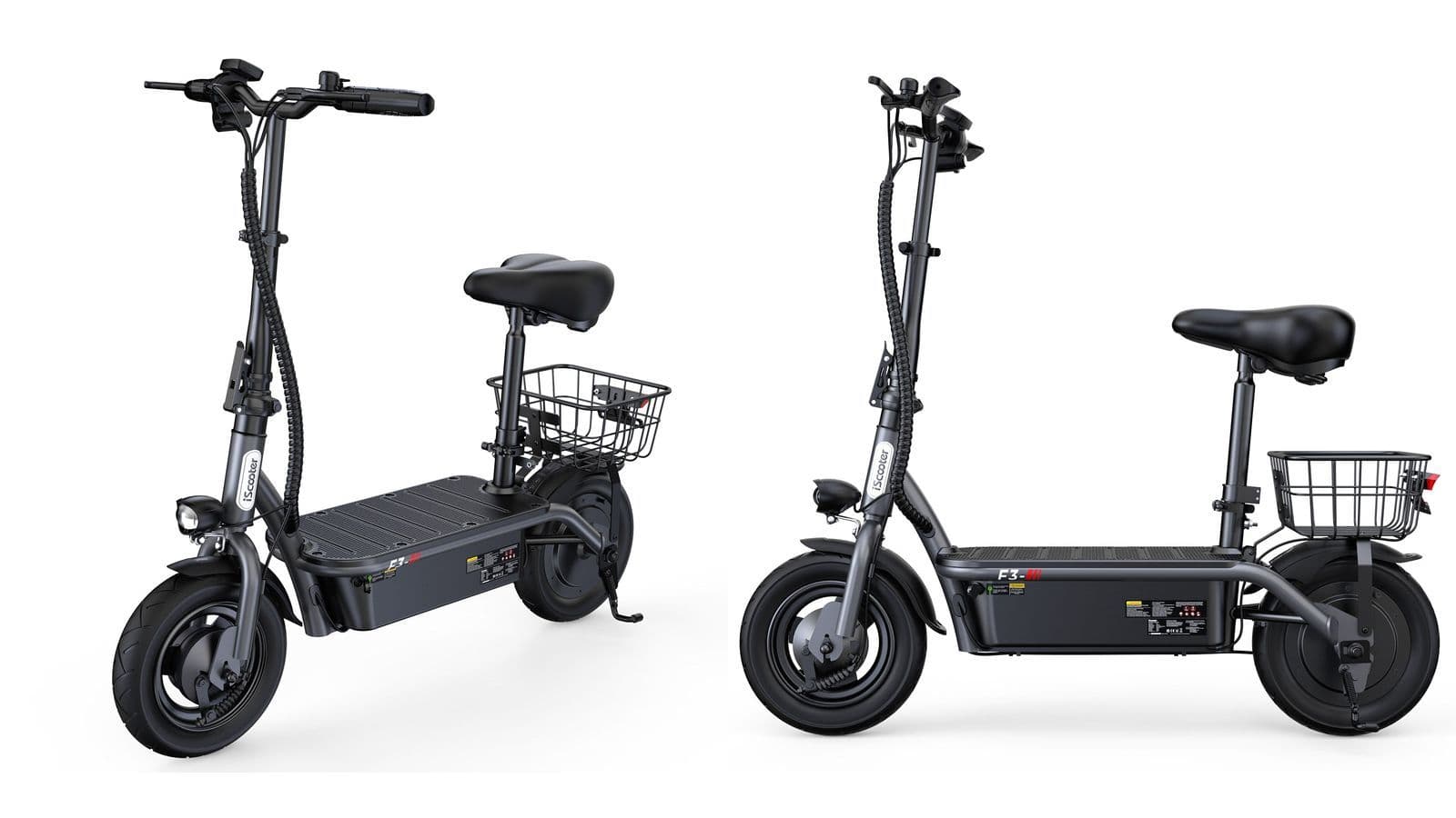 Az iScooter F3 ülős elektromos roller két termékfotón