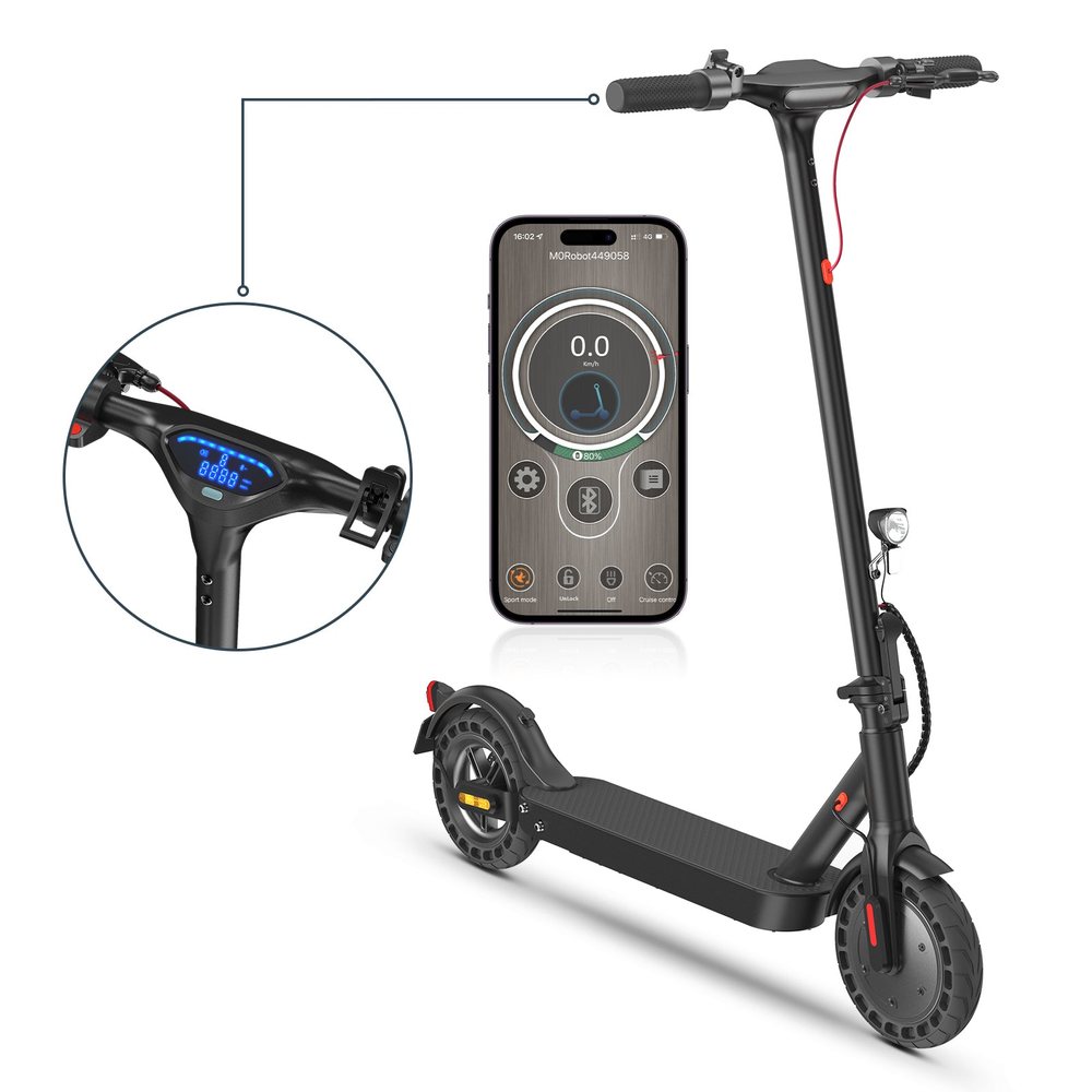 Az iHoverboard E9TMax kormánya kijelzővel és a telefonos alkalmazás képernyője
