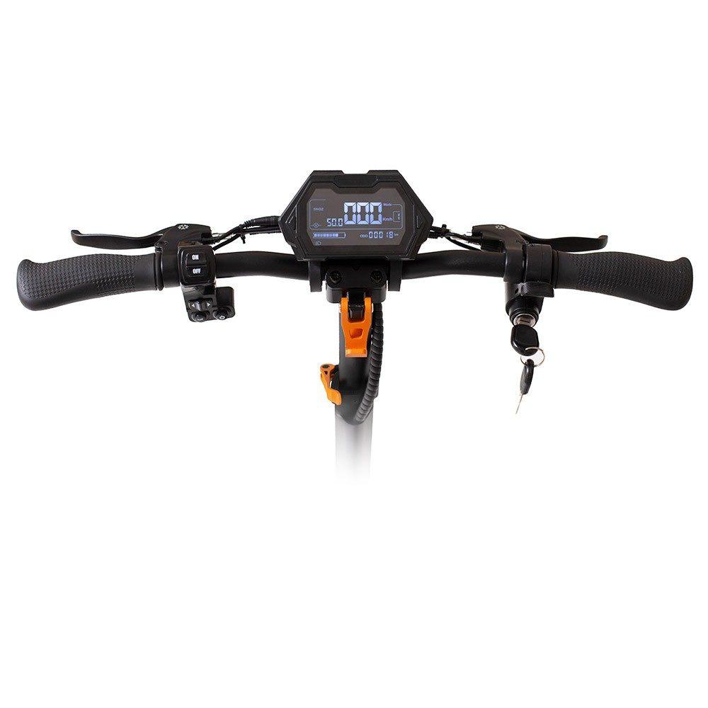 A KuKirin G2 Pro kormánya a kijelzővel és a kapcsolókkal